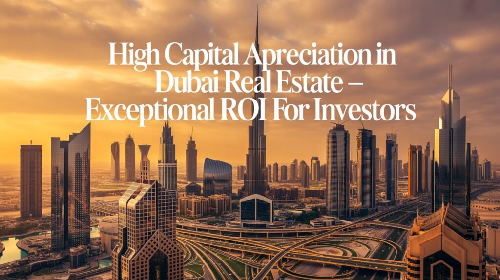 Dubai skyline with Burj Khalifa representing high capital appreciation in real estate market